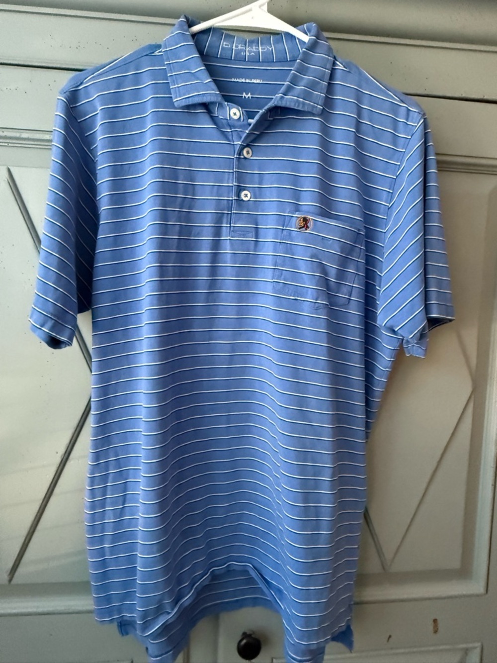 B. Draddy Men's Blue Striped Golf Polo Shirt